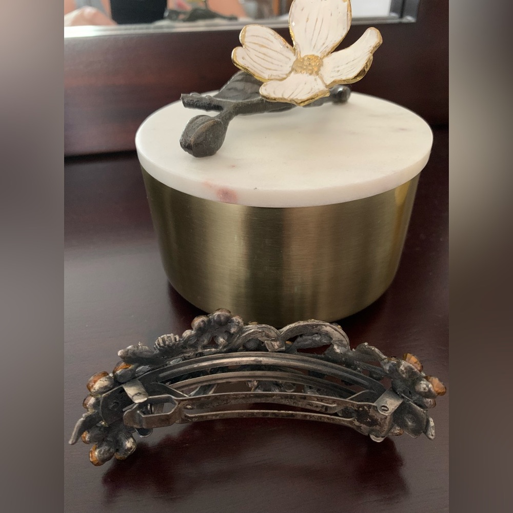 Vintage Jeweled and Flowered Hair Barret - Picture 2 of 3